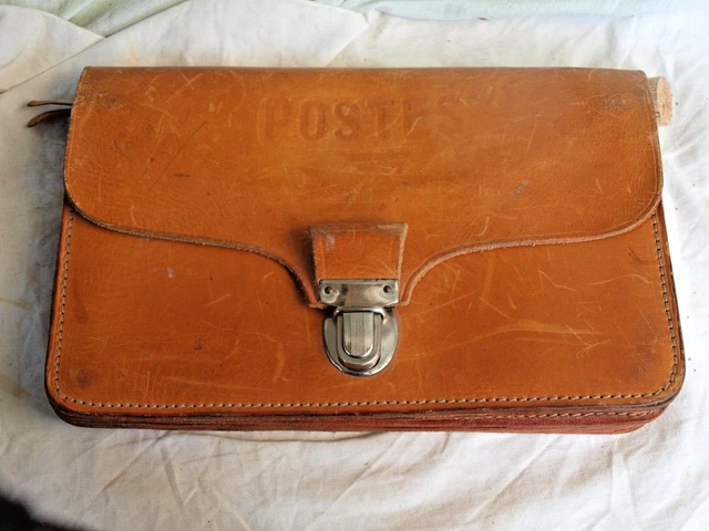 SACOCHE POCHETTE ANCIEN POSTE FRANCAISE SAC CUIR VINTAGE avec