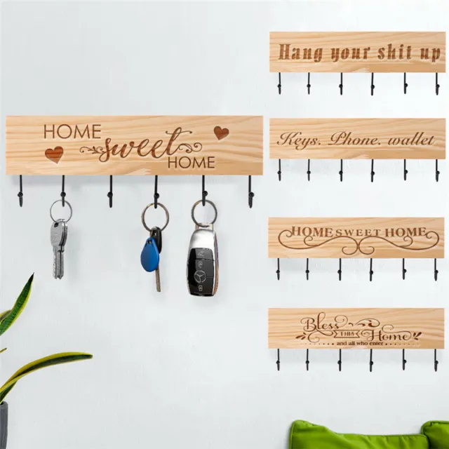 Home Key Holder for Wall Decorative with 5/6 Key Hooks Wooden Key Hanger Sorter