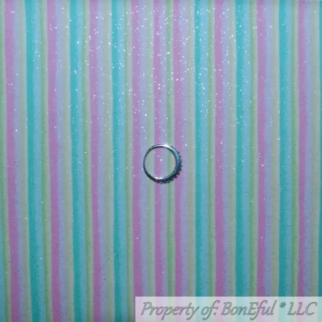 BonEful Fabric FQ Cotton Quilt Color Rainbow Stripe Pink Green White Glitter Dot