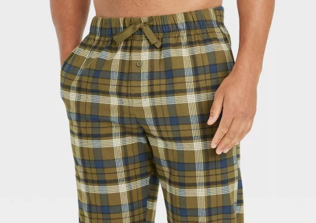 Goodfellow Mens Flannel Pajama Pants Pockets Lounge L Green Navy Blue Plaid