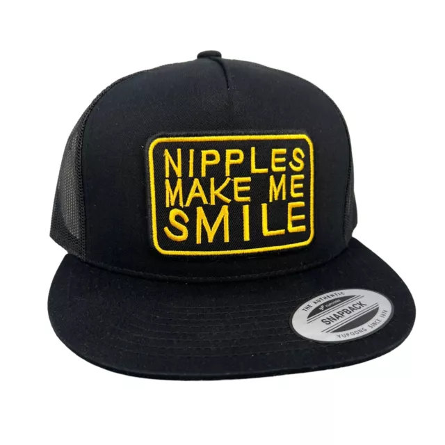 NIPPLES MAKE ME Smile Funny Black Trucker Cap Hat Five Panel Snapback ...