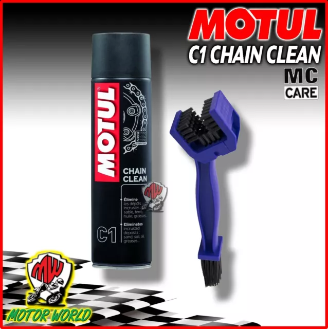 Kit Pulizia Catena Moto Motul C1 pulitore Spray da 400 ml + Spazzola pulizia