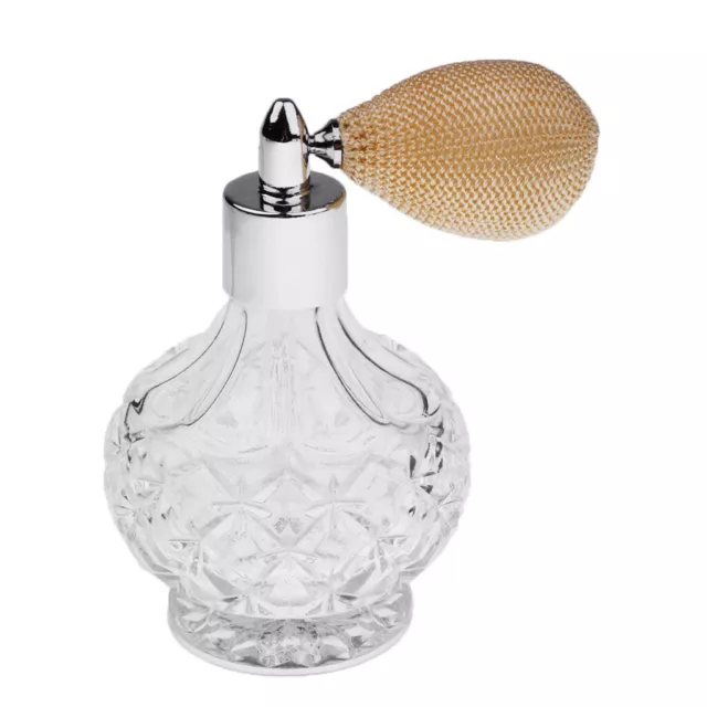 Vintage Crystal Empty Perfume Bottle Short Spray Atomizer Glass 100ml Beige