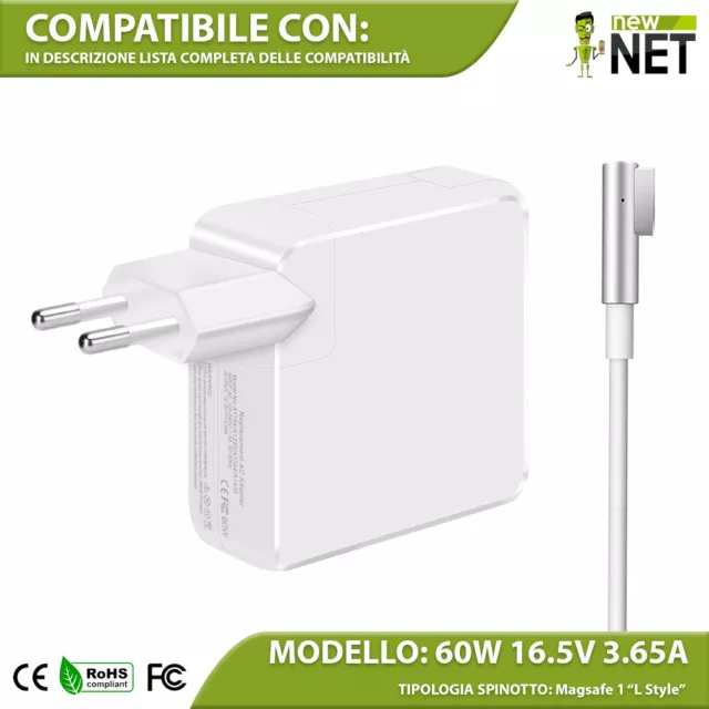 Alimentatore 60W 16,5V compatibile con Mac Book 13" A1181 A1342 A1278 mag safe 1