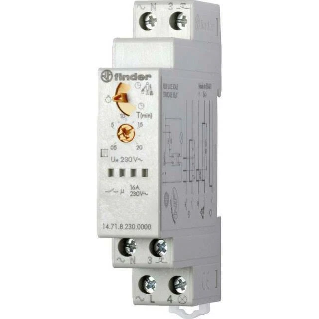 Rele TEMPORIZZATORE LUCI SCALE 220V FINDER 14718230 DIN 1NO 14.71 3 e 4 fili