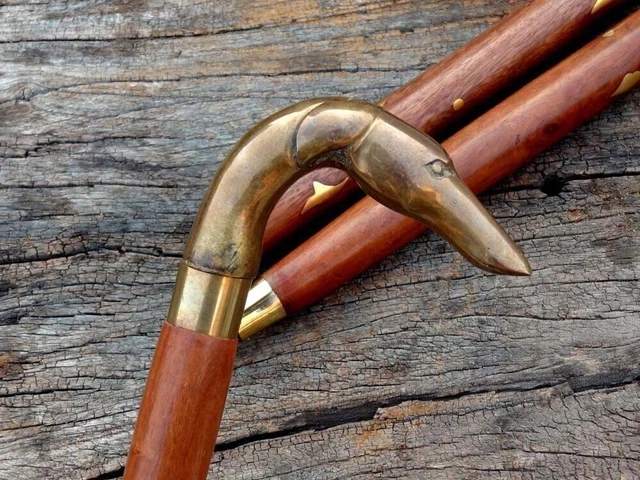 Cadeau de bâton de canne de marche en bois brun de poignée de chien de...