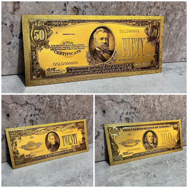 GEM Vintage U.S Gold Certificate! Gold Plated Rep. Banknote Bundle. (3)