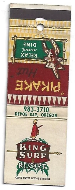 Tiki God Tropical Matchbook Depoe Bay, OR King Surf Resort Pikake Hut