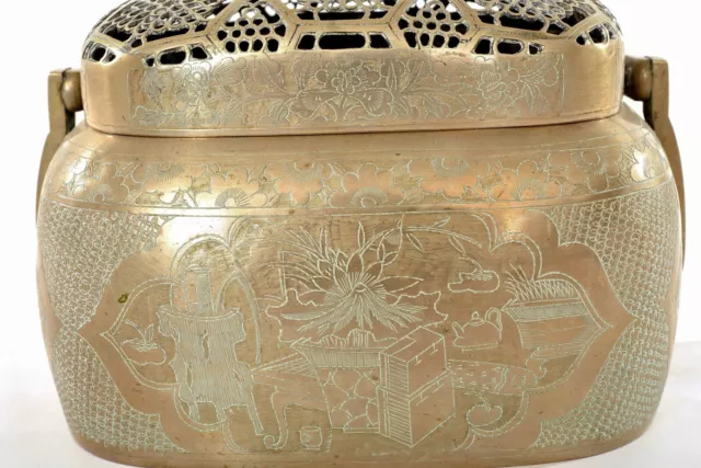 1900's Chinese Paktong Baitong White Copper Brass Hand Warmer Vase Flower 3