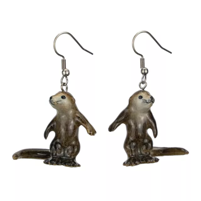 Little Critterz Jewelry - Black River Otter Animal -  Porcelain Earrings Jewelry