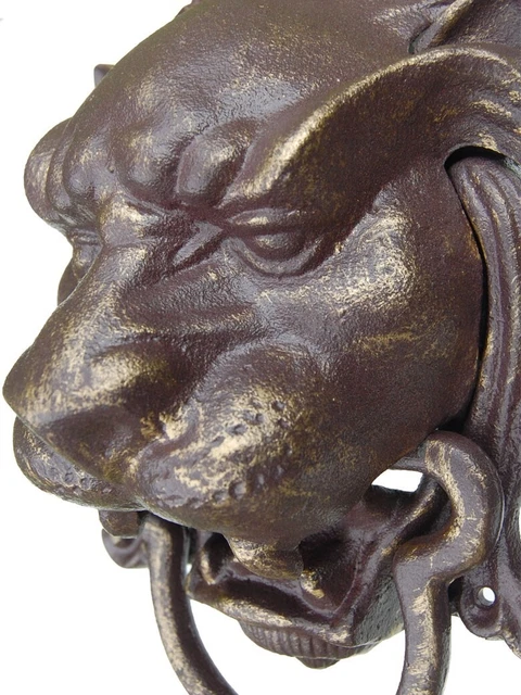Heurtoir géant de porte en fonte avec poignée / Marteau d'entrée - Tête de lion 3