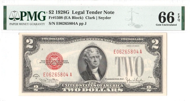 Pmg 1928D $2 Legal Tender Note 66 Epq