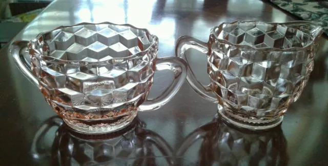 Jeannette Pink Depression Glass Cube/Cubist Creamer & Sugar Bowl Sets