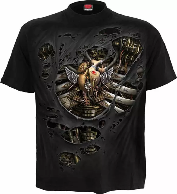Spiral Direct STEAM PUNK RIPPED Mens Biker Skulls Reaper Goth T-Shirt Clothing