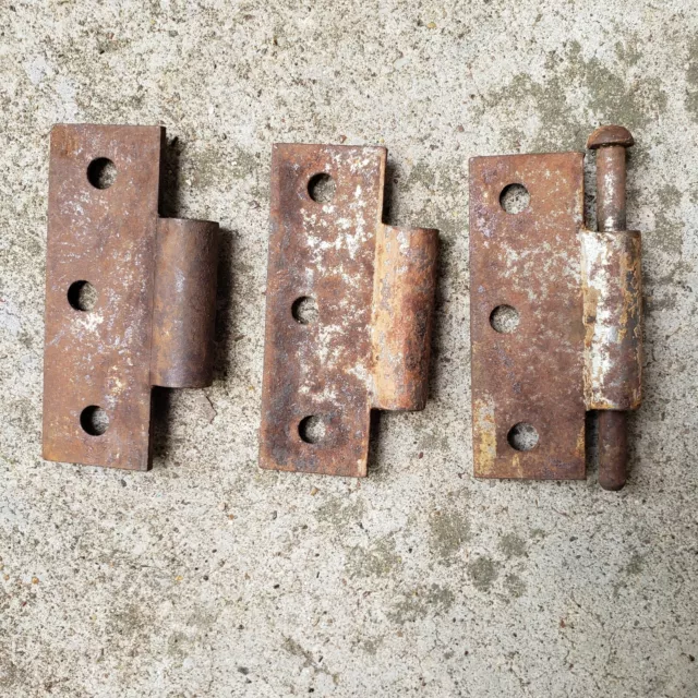 Lot of 3 Antique Vintage Door Hinges Rusty Patina Salvage 3