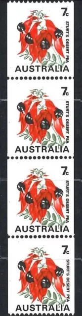 1973 Australian MNH Coil Strip 4x 7c Stamps - Sturts Desert Pea Wildflower issue