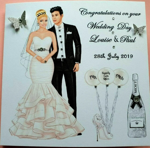 HANDMADE PERSONALISED WEDDING Bride & Groom Congratulations Card £4.10 ...