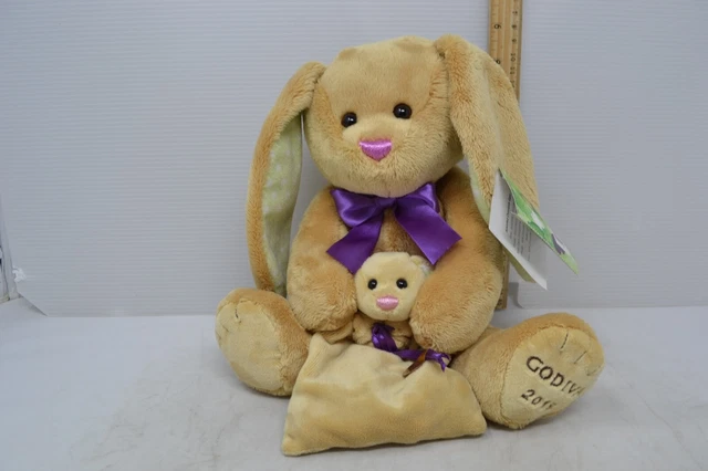Godiva Easter Bunny 13" Plush Rabbit and Baby Stuffed Animal Pouch for Chocolate