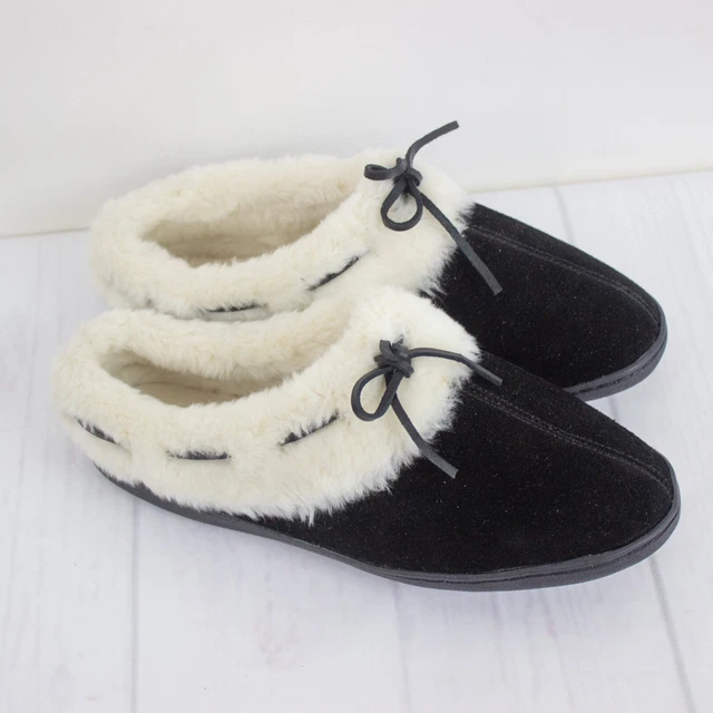 Minnetonka Womens Sz 11  Slipers Suede Upper Faux Fur Black