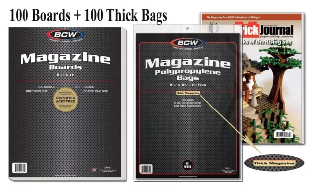 100 BCW THICK Magazine Protection Poly Bags Sleeve Boards Safe Long Storage