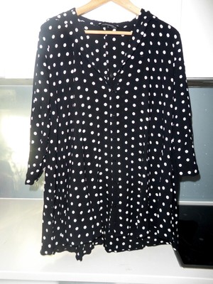 ZARA PREMIUM DENIM COLLECTION black white POLKA DOTS shirt top Size M Size 12