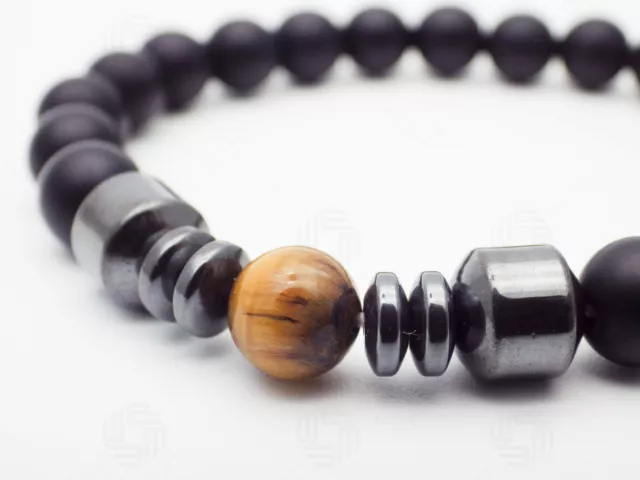 Bracelet en pierre agate oculaire tigre naturel perles peur anxiété guérison homme cadeau Royaume-Uni 3