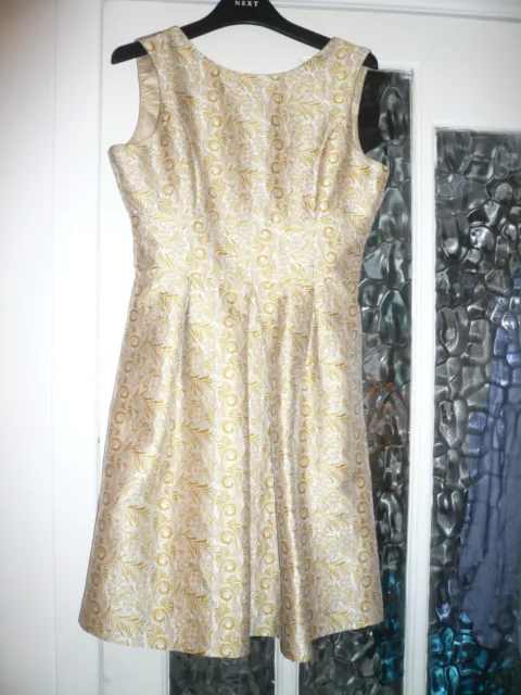 1950’s Tea Dress, DARLING silver, grey gold, leaf  size 10 (12), London, fab con