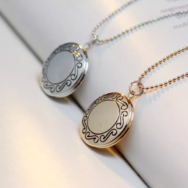 Retro Round Shape Photo Charm Locket Openable Box Pendant Necklace Chain