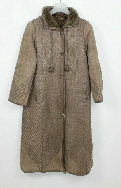 Manteau En Cuir De Mouton Shearling Vintage Noir - Taille 44 - Années 80 - Occasion Très Bon État