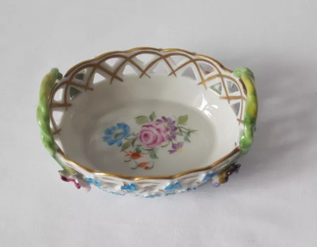 Vitage Dresden Porcelain Reticulated Flower Basket. Handpainted Floral. Gilded.