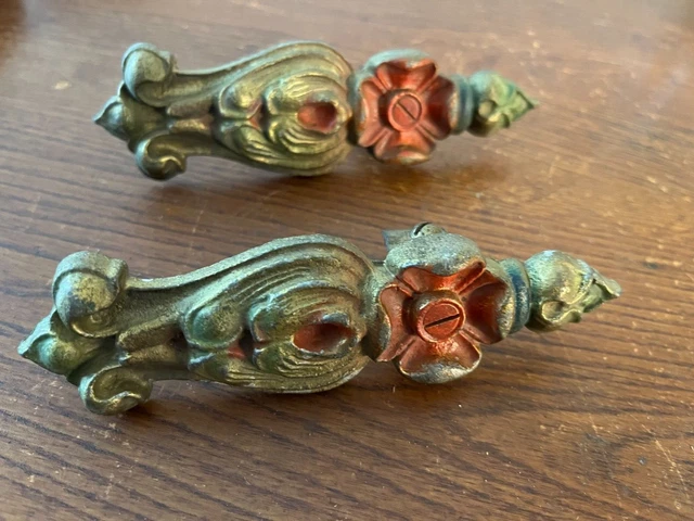 Antique vintage lot of 2 brass  b.n.p. curtain drapery rod finial parts
