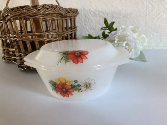 🏁 Ancienne Petite Cocotte Plat Four Arcopal France Décor Fleurs Vintage