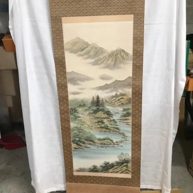 Landscape Painting Antique Japanese Hanging Scroll Kakejiku Asian Culture Art