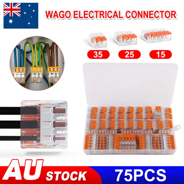 75pcs For Wago 412 Electrical Connectors Wire Block Clamp Terminal 2/3/5 Way Set