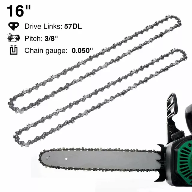 2x 16 inch Chainsaw Links Saw Chain 57 DL Drive Links 3/8" Pitch Gauge New NV╯