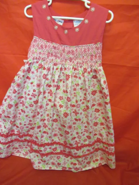 P29 Girls Size 6x BT Kids Smocked Pink and White 2 Layer Ruffle Dress