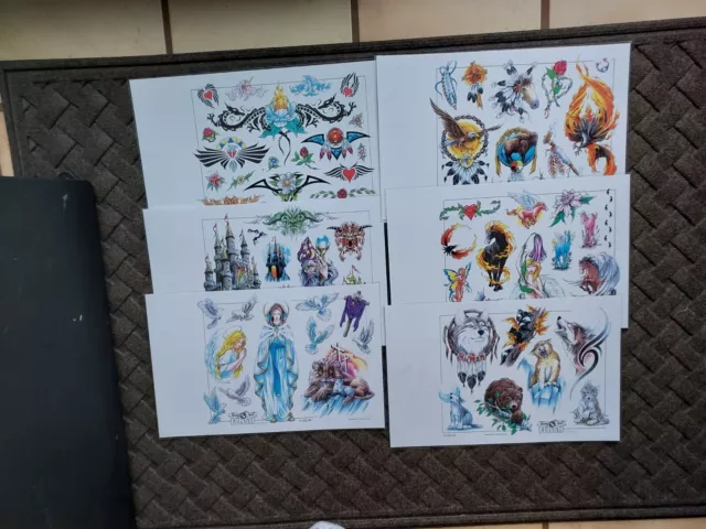 Lote de 6 hojas flash de tatuaje de Cherry Creek águilas palomas unicornio (11) de colección
