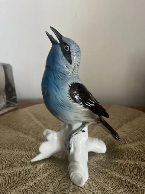 Karl ENS Oiseau Merle Bleue Mâle Sujet en Porcelaine De SAXE  H. 16,5 C