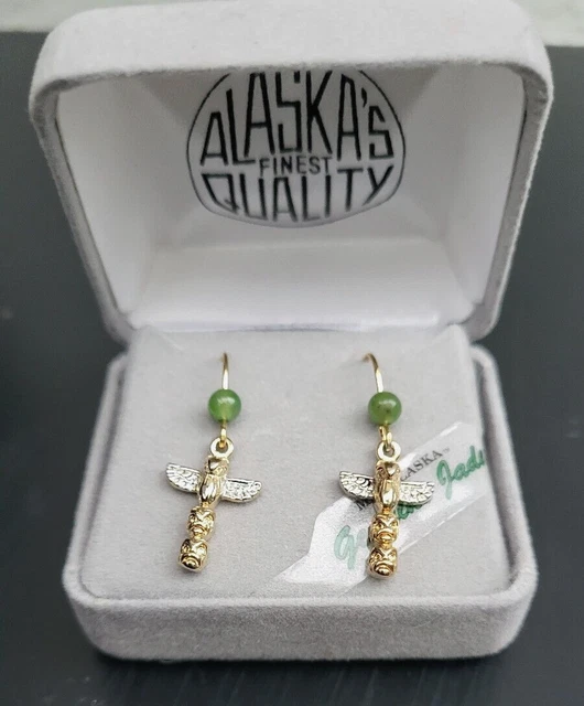 Alaska's Finest Quality MEI Totem Pole Genuine Jade  Earrings NWB