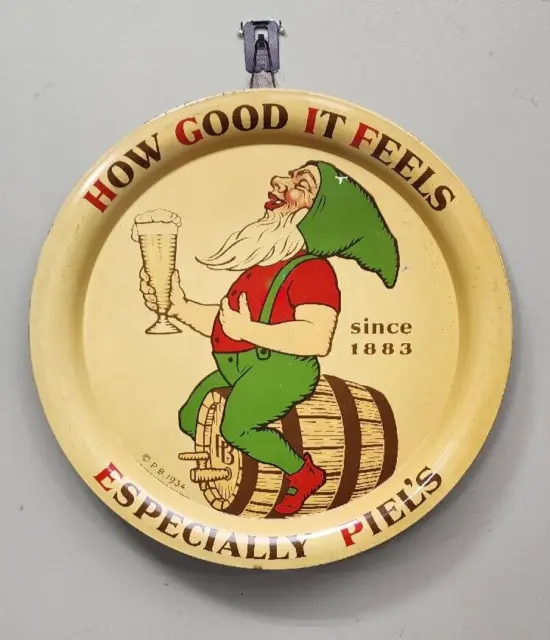 1934 Piel's Piels Beer Tray Advertising Elf on Keg