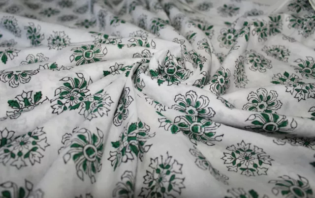 2.3m Indien Main Bloc Imprimé Vêtements Neuf Couture Tissu Coton Floral