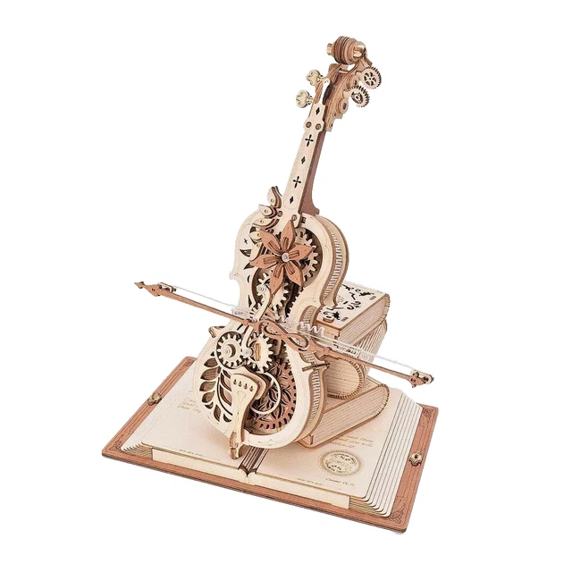 3D Wooden Puzzle Magic Cello Mechanical Music Box Moveable StemCreative Toys