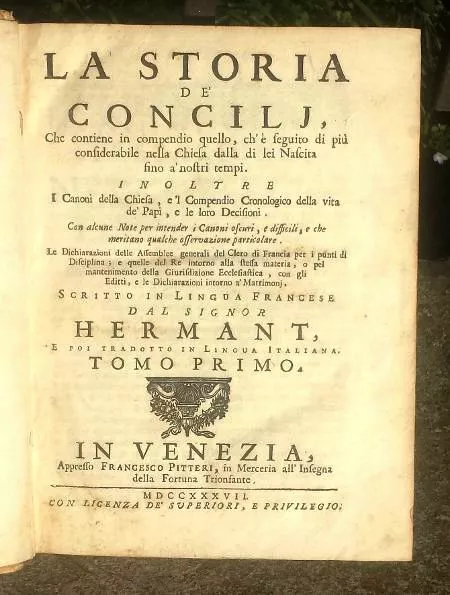 La Storia De' Concilj,Dei Papi E Loro Decisioni 1737 Concili Concilio Chiesa