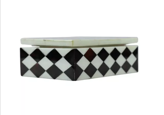 Noir et Blanc Marbre Bijoux Boîte Pietra Dura Art Coiffeuse Décor Boîte 3