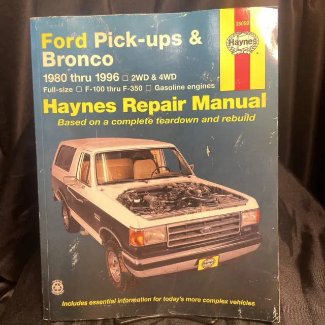 Haynes 36058 Repair Manual for Ford Bronco & F-100 F-150 F-250 F-350 (1980-1996)