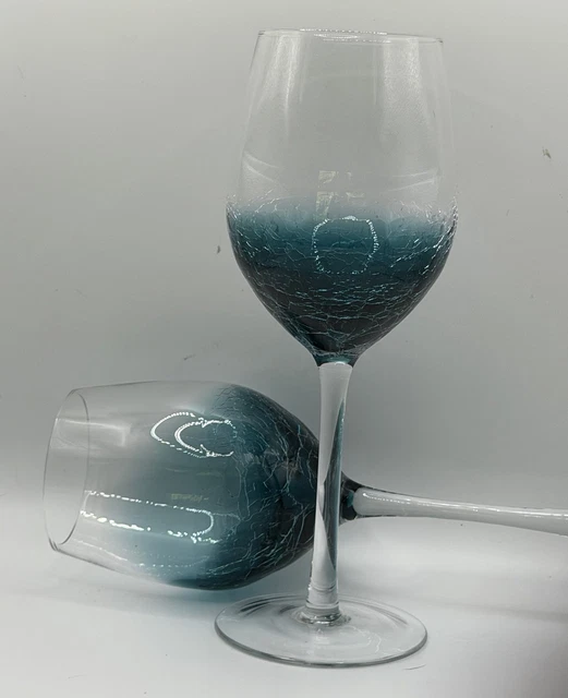 PIER 1 TEAL Crackle 8.5 Wine/Water Glasses $24.99 - PicClick
