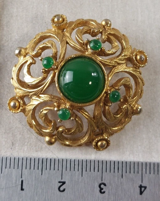 Broche Vintage Gerbe de Blé Dorée et Pierres Rouges - Signée Karl M - Montres & Bijoux