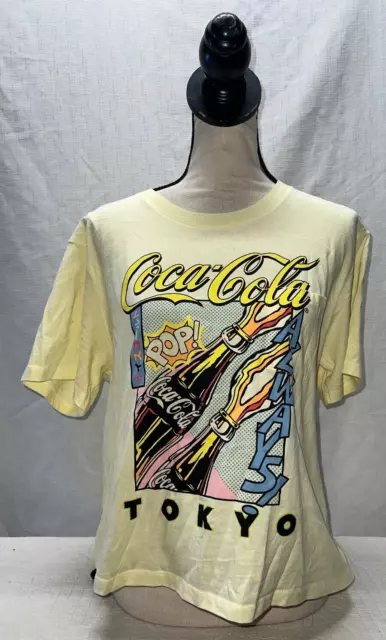 Coca Cola Yellow Tokyo Graphic Shirt Size Medium Women's Short Sleeve Cotton