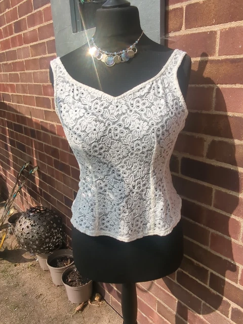 Camicia/corpetto vintage St Michael elasticizzata in pizzo crema taglia 20