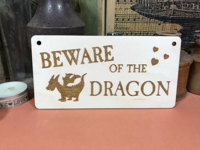 BEWARE OF THE DRAGON SIGN wooden hanger house plaque fab fairytale wood gift